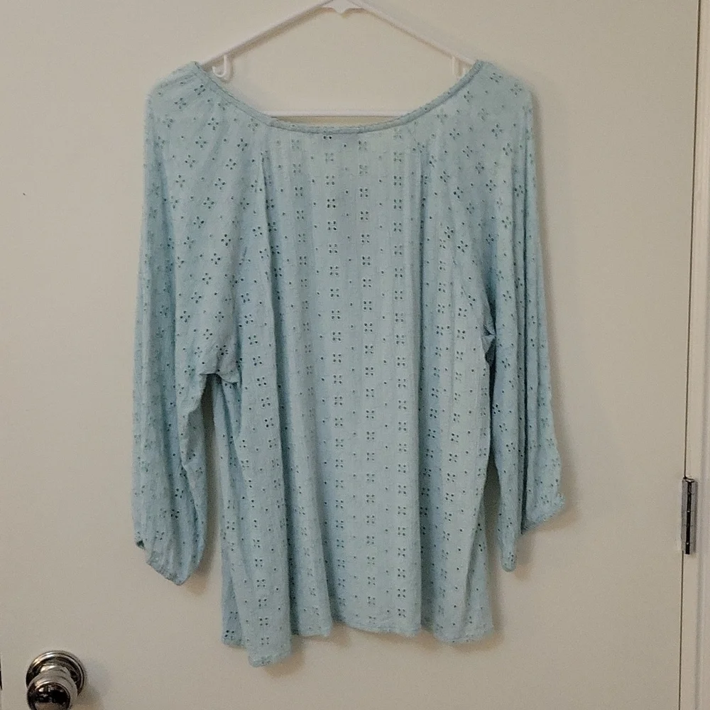 NEW DIRECTIONS Eyelet Peasant Tie Neckline Cottage Coquette Blouse - Picture 6 of 9